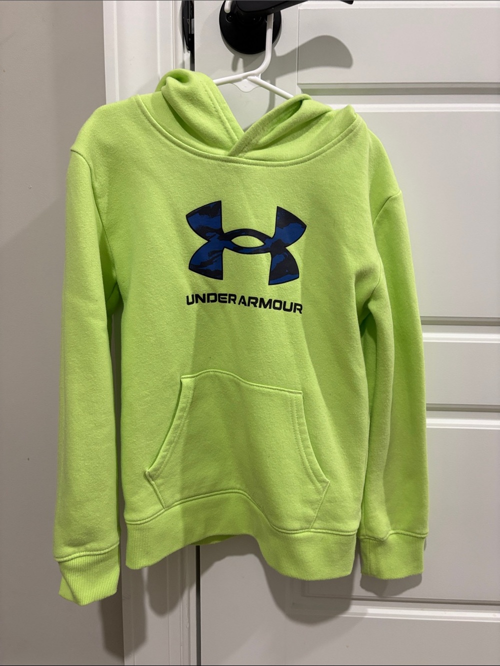 Under Armour Neon Lime Green Hoodie with Blue Logo